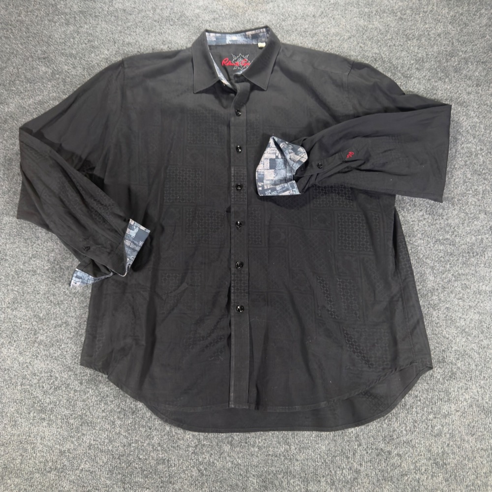 Robert Graham Shirt Mens XL Black Jacquard Damask Flip Cuff Long Sleeve Classic